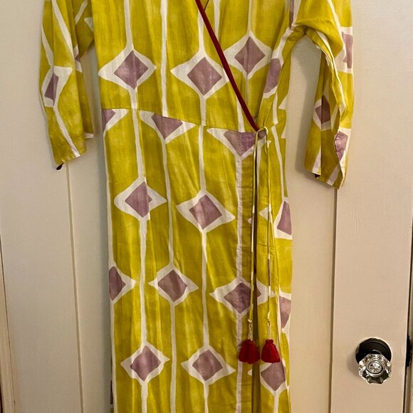 Dolma Iris Bohemian Geometric Long Wrap Dress with Tassels Size Medium - Picture 5 of 11